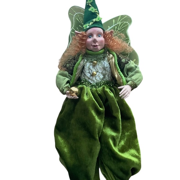 Vintage Leprechaun Green Fairy Elf Doll sitting decorative collectible